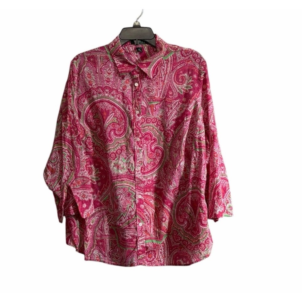 Lauren Ralph Lauren Button Shirt 2XL Paisley PInk Orange Collared Casual Classic